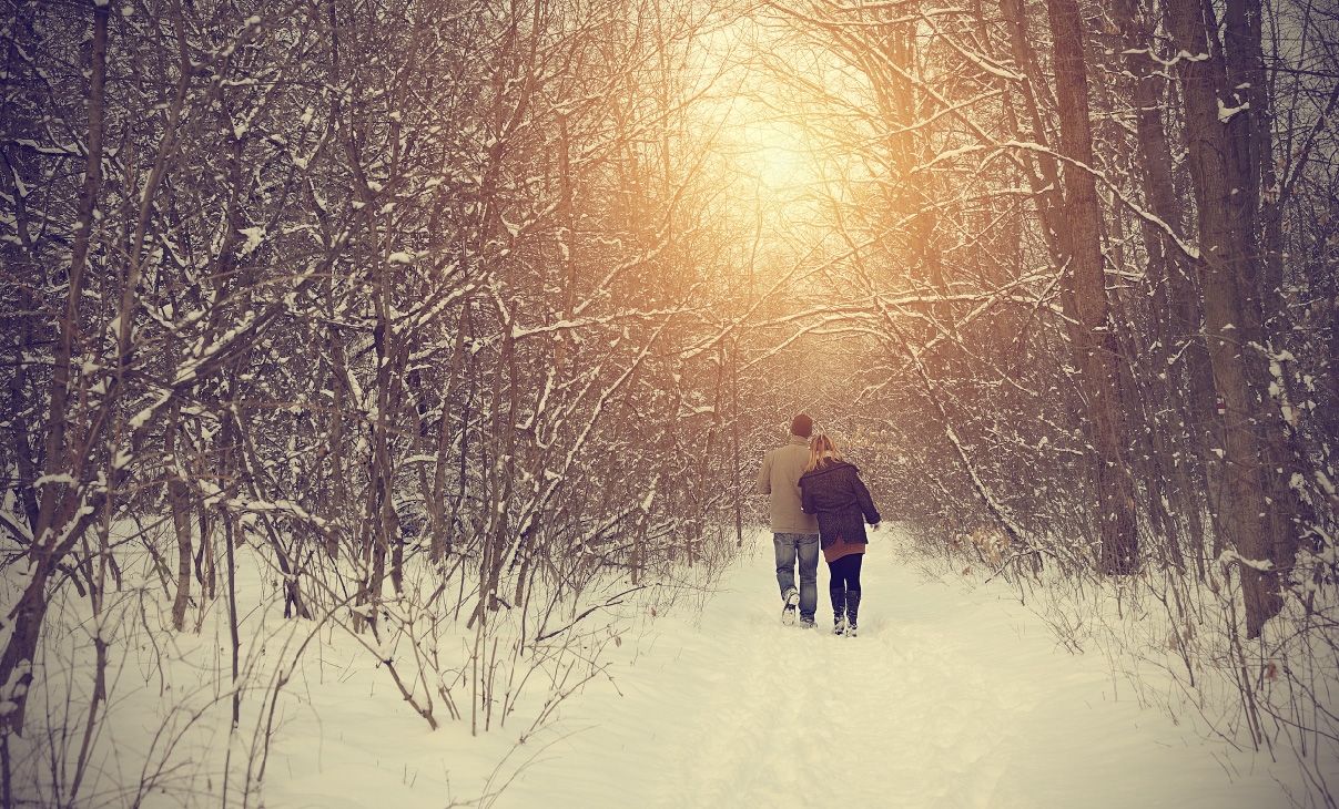 couple walking in snow